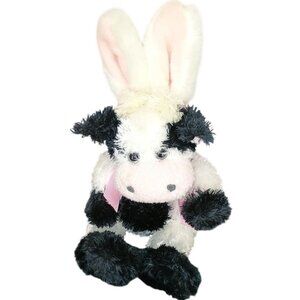 Animal Adventure Black & White Cow Plush With Bunny Ears